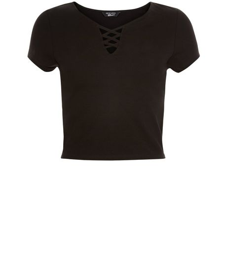 Teens Black Lattice Front T-Shirt | New Look