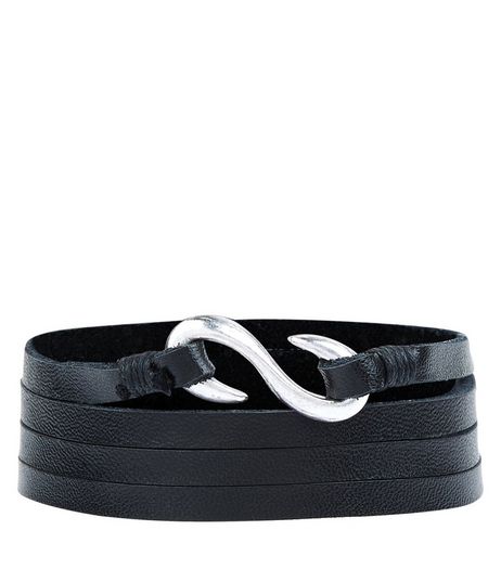 Black Leather Wrap Around Bracelet | New Look