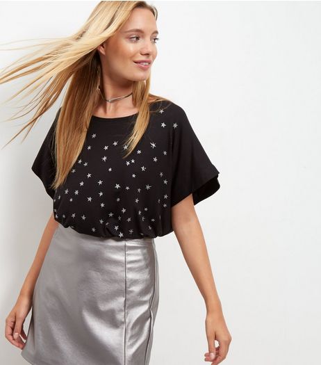 Black Star Print Cocoon T-Shirt | New Look