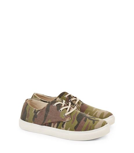Green Camo Print Canvas Plimsolls | New Look