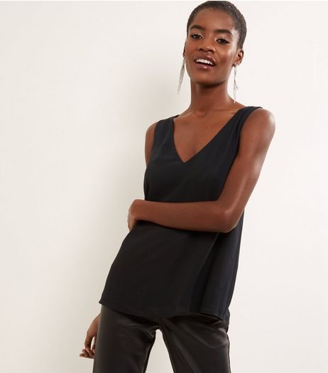 Black Necklace Trim V Neck Sleeveless Top | New Look