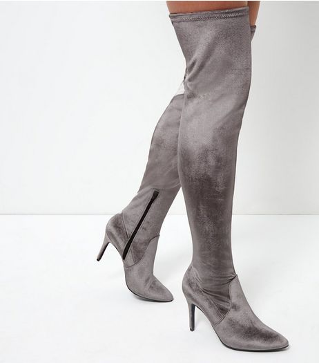 Light Brown Velvet Over The Knee Pointed Boots | New Look