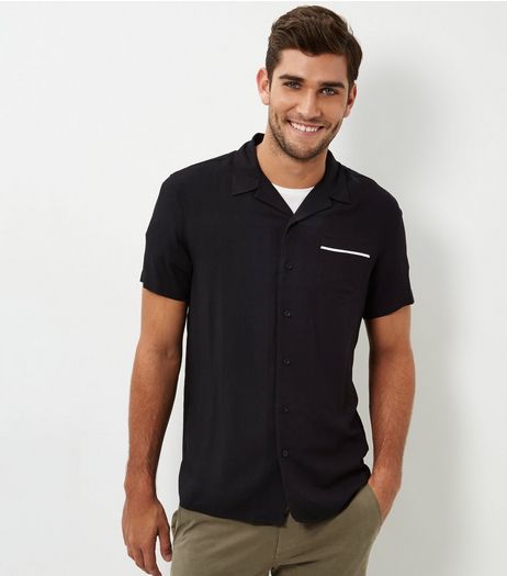 Black Tipped Revere Short Sleeve Shirt | New Look