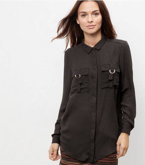 Black Double Pocket Front Buckle Shirt | New Look