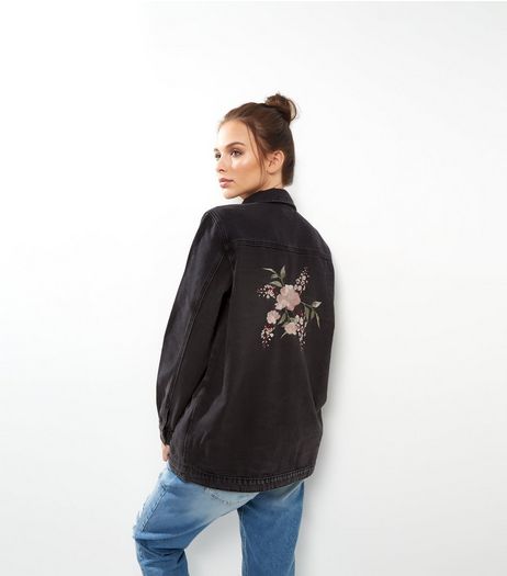 Black Foral Embroidered Shacket | New Look