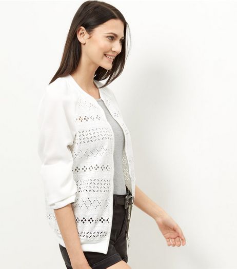 Cameo Rose Cream Broidery Panel Bomber Jacket | New Look