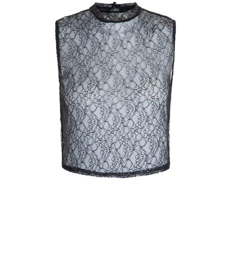 Teens Black Lace Sleeveless Funnel Neck Top | New Look