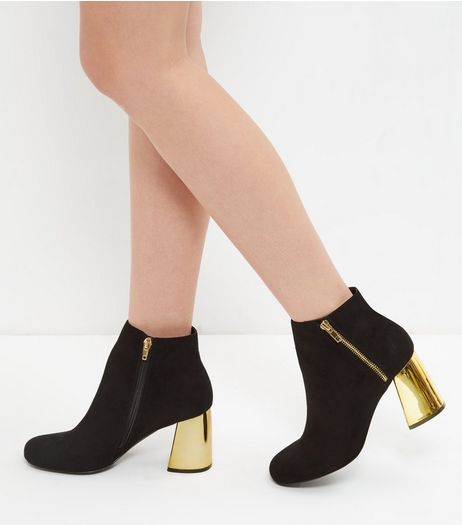 Black Metal Heeled Boots | New Look