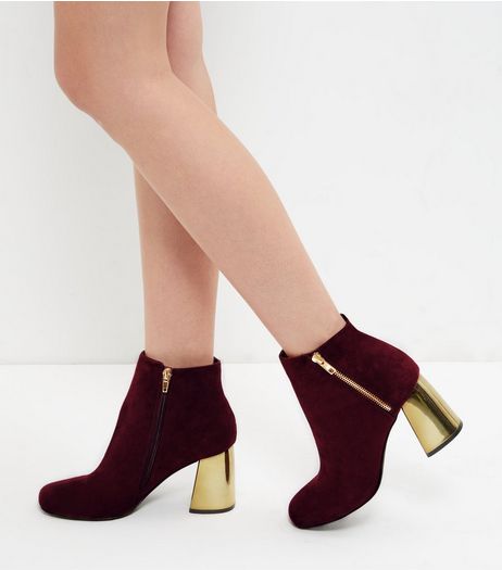 Dark Red Metal Heeled Boots | New Look