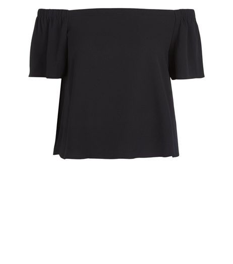 Petite Black Short Sleeve Bardot Neck Top | New Look