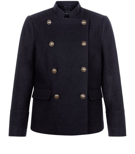 Petite Navy Military Coat | New Look