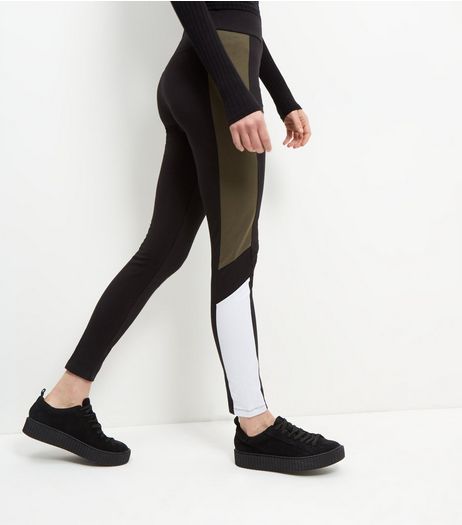 Black Colour Block Panel Leggings | New Look