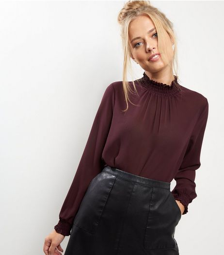 Purple Shirred Funnel Neck Chiffon Shell Top | New Look