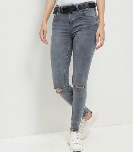 Grey Ripped Knee Skinny Jeans | New Look
