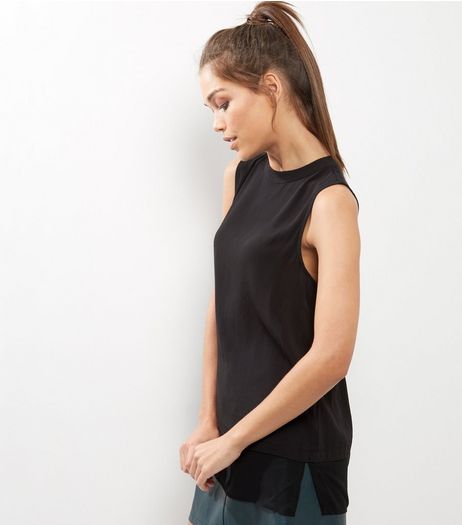 Black Sheer Panel Sleeveless Top | New Look