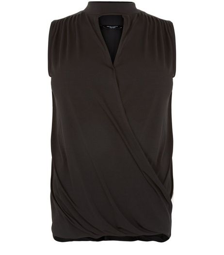 Curves Black Choker Wrap Sleeveless Top | New Look