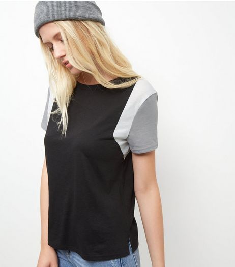 Black Colour Block T-Shirt | New Look