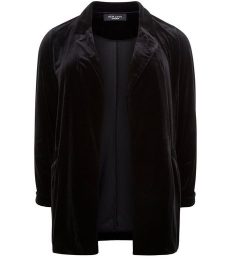 Curves Black Velvet Blazer | New Look