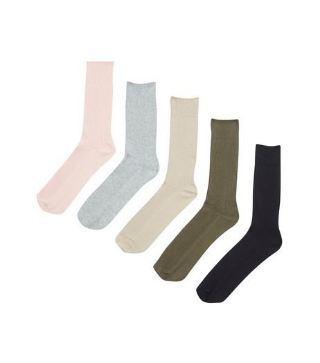 5 Pack Multicoloured Ribbed Socks | New Look
