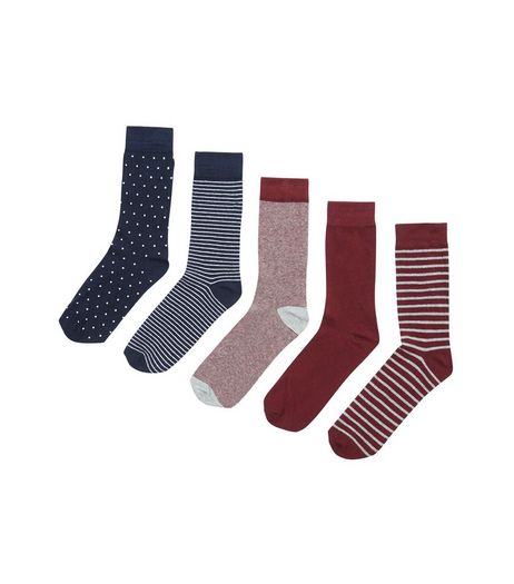 5 Pack Multicoloured Stripe And Spot Socks | New Look