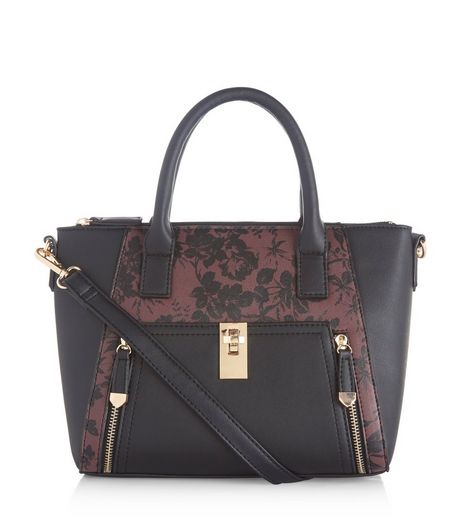 Burgundy Floral Print Panel Tote Bag | New Look