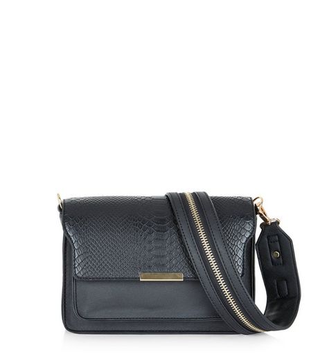 Black Metallic Zip Bag Strap | New Look
