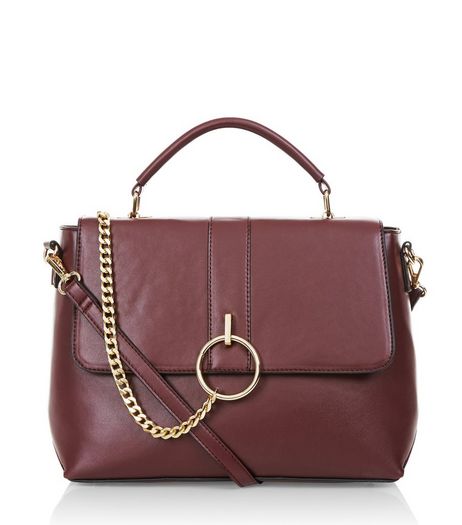 Burgundy Chain Satchel Bag | New Look