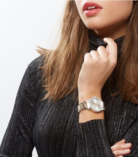Gold Contrast Strap Diamanté Dial Watch | New Look