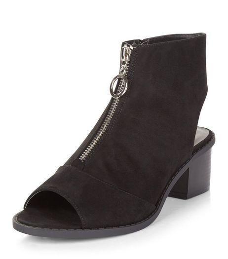 Teens Black Suedette Zip Front Sandals | New Look