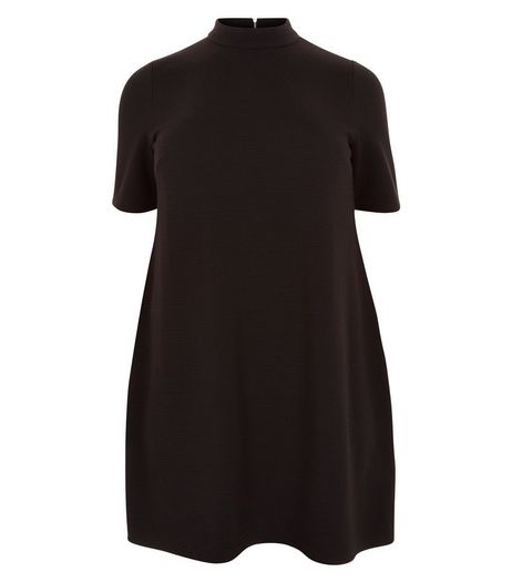 Curves Black Funnel Neck Tunic Dress | New Look
