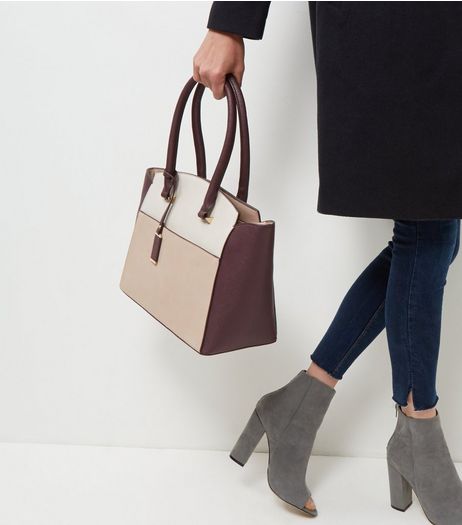 Burgundy Colour Block Tote Bag | New Look