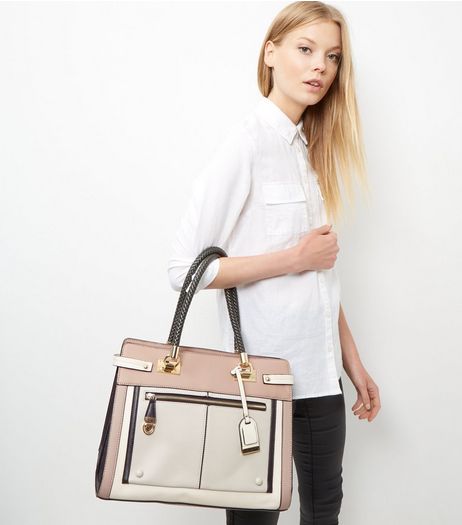 Mink Colour Block Zip Front Tote Bag | New Look