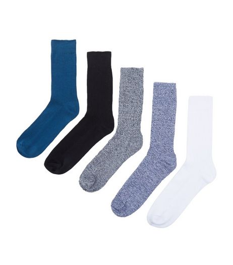 5 Pack Blue Ribbed Socks | New Look