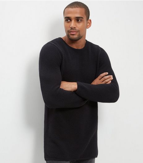 Black Longline Long Sleeve Knit Jumper | New Look