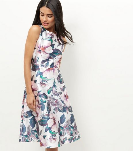 AX Paris Cream Floral Print Skater Dress | New Look