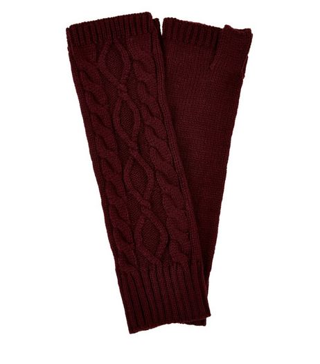 Dark Red Ribbed Handwarmers | New Look