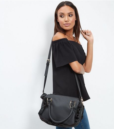 Black Frill Trim Tote Bag | New Look