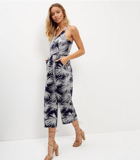 AX Paris Navy Leaf Print Jumpsuit | New Look