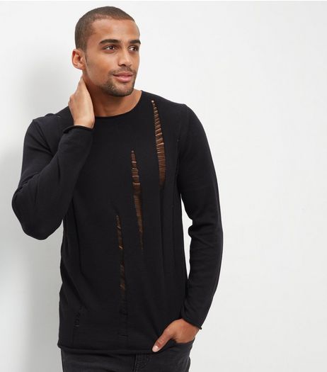 Black Laddered Crew Neck Knit Jumper | New Look