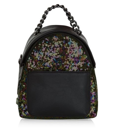 Black Sequin Mini Backpack | New Look