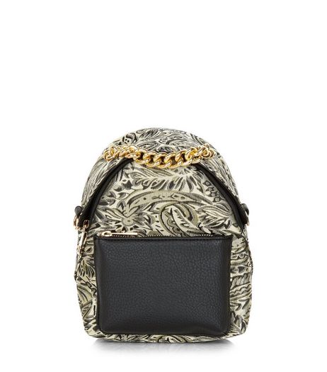 Black Leaf Print Chain Mini Backpack | New Look