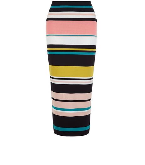 Cameo Rose Black Stripe Midi Skirt | New Look