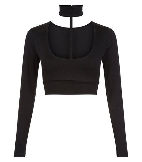 Parisian Black Choker Long Sleeve Crop Top | New Look