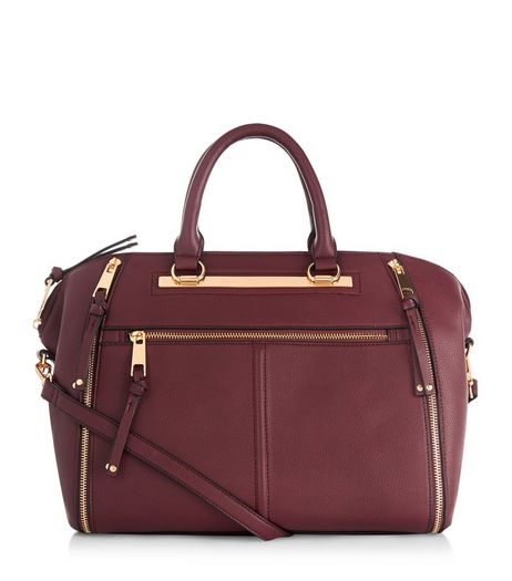 Burgundy Leather-Look Bowler Bag | New Look