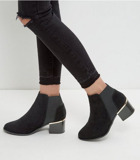 Wide Fit Black Suedette Metal Trim Chelsea Boots | New Look