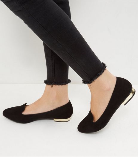 Wide Fit Black Suedette Metal Trim Loafers | New Look