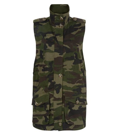 Cameo Rose Green Camo Print Sleeveless Jacket | New Look