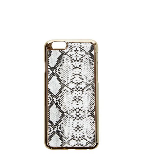 White Snakeskin Print Metal Trim iPhone 6 Case | New Look