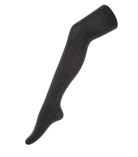 Teens Dark Grey Cotton Mix Cable Knit Tights | New Look
