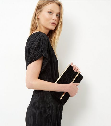 Black Lace Rose Gold Detail Clutch | New Look